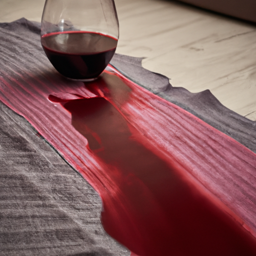 An image showing a fresh red wine spill on a light-colored carpet.