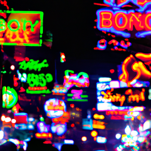 3. A vibrant snapshot of Pattaya's bustling nightlife with neon lights illuminating the streets.