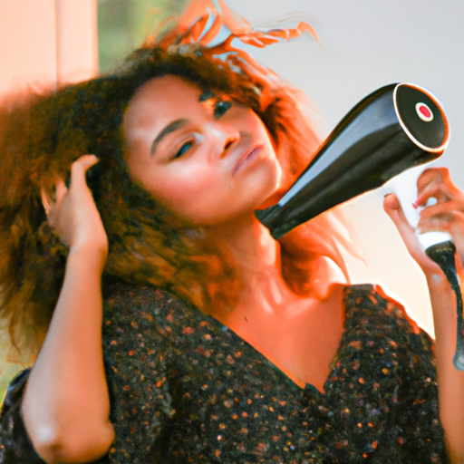 3. A celebrity using a diffuser to gently dry her curly hair.